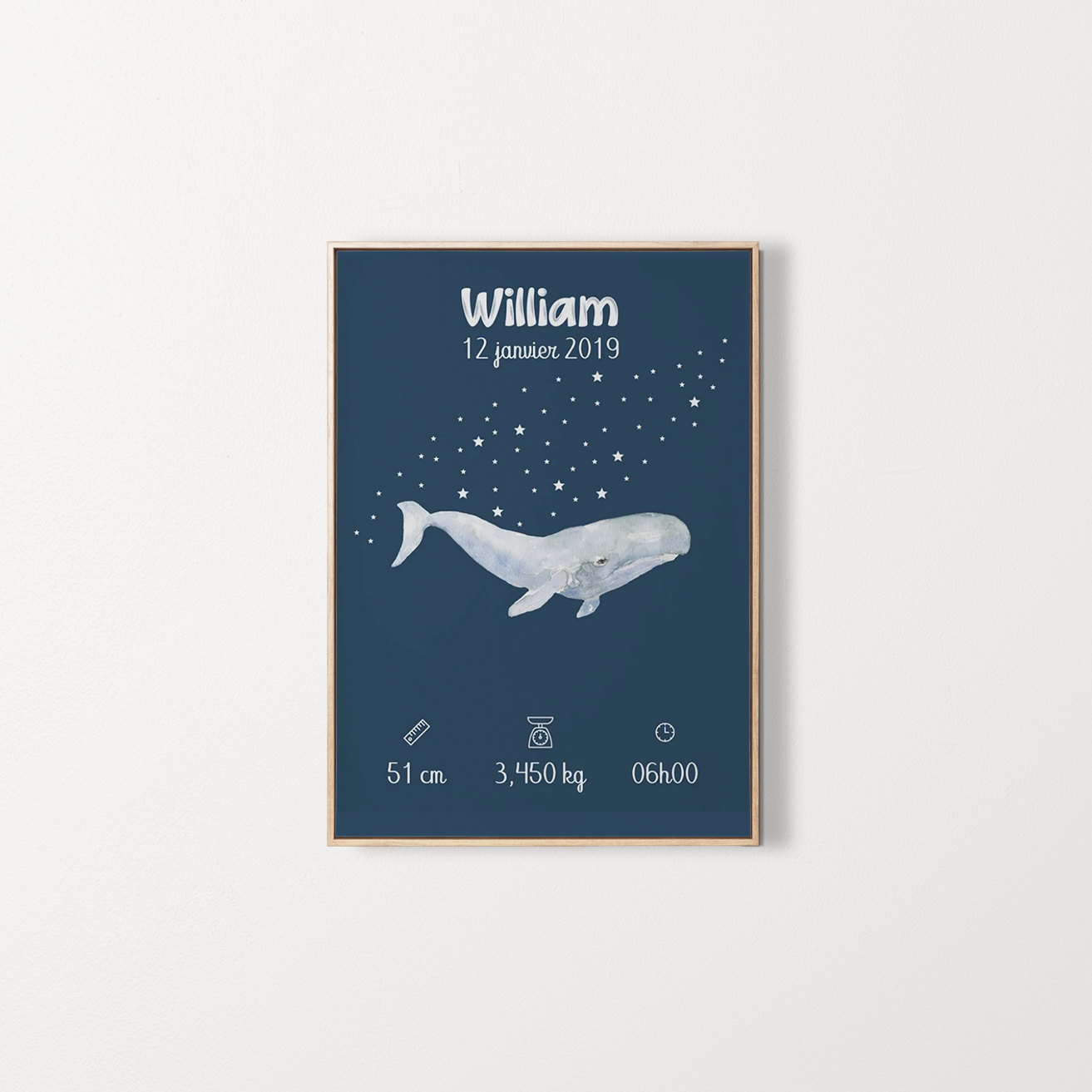 Poster naissance personnalise baleine