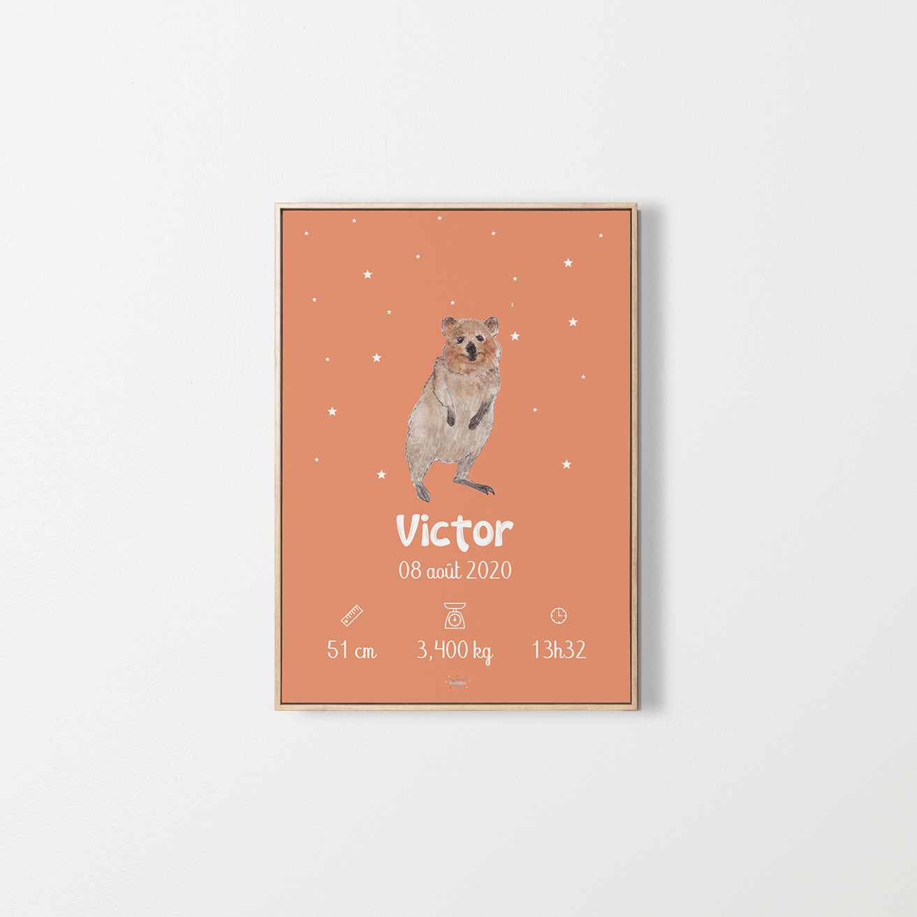 Poster naissance personnalise quokka