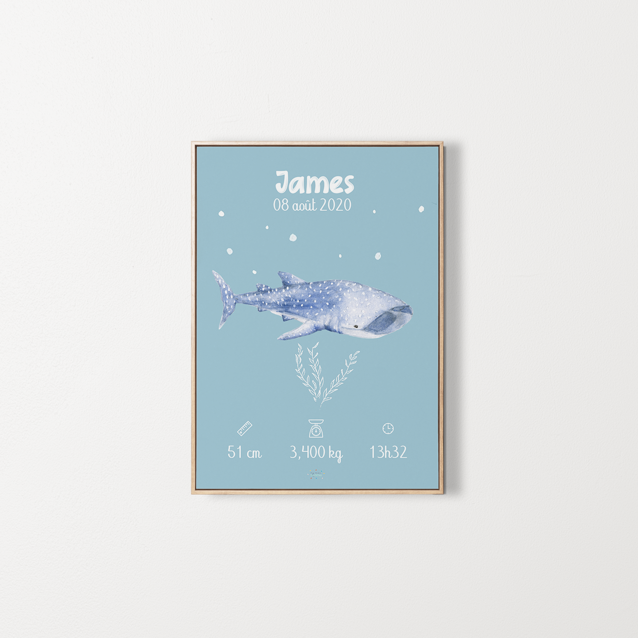 Poster naissance personnalise requin baleine