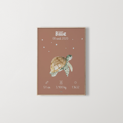 Poster naissance personnalise tortue